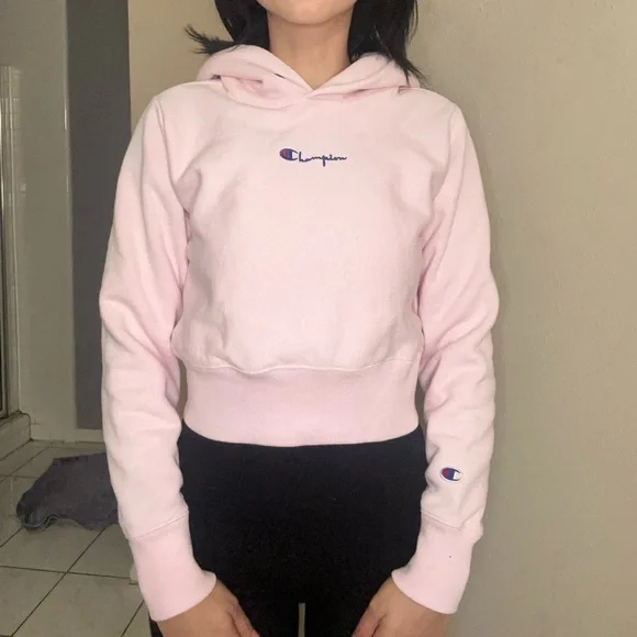 Champion Sweaters Cropped Champion Hoodie Baby Pink Poshmark